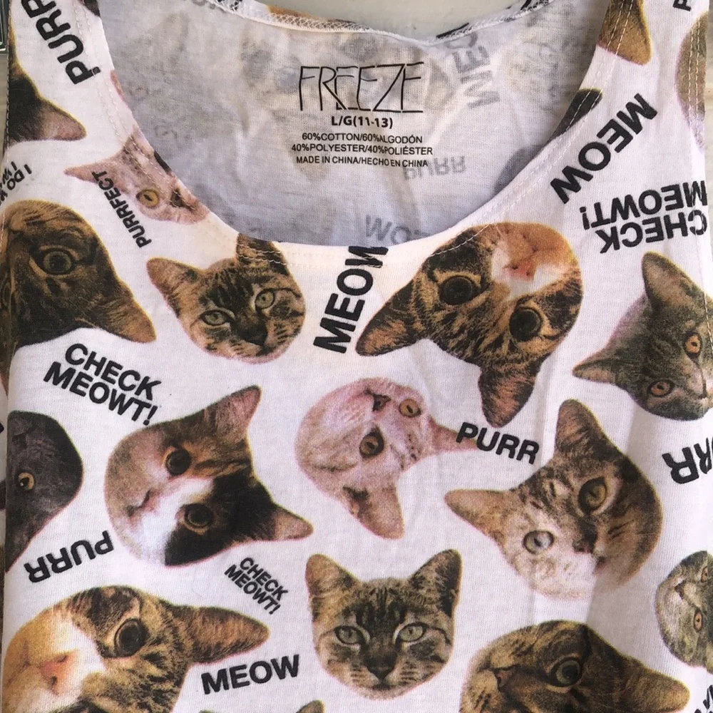 Cat Print Tank Top by Freeze - White and Brown